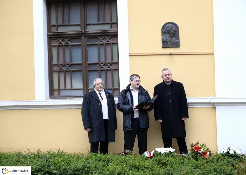 Koszorúzás Dienes István emléktáblája előtt
