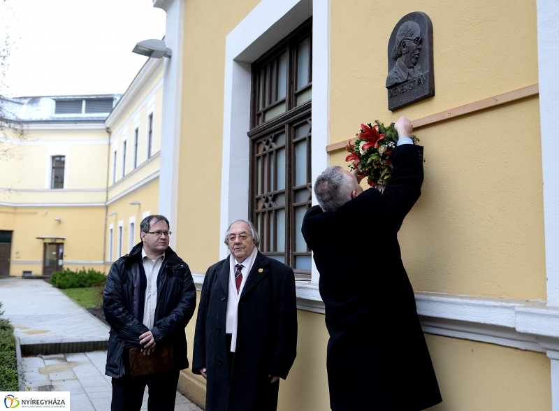 Koszorúzás Dienes István emléktáblája előtt