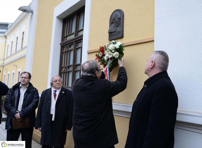 Koszorúzás Dienes István emléktáblája előtt