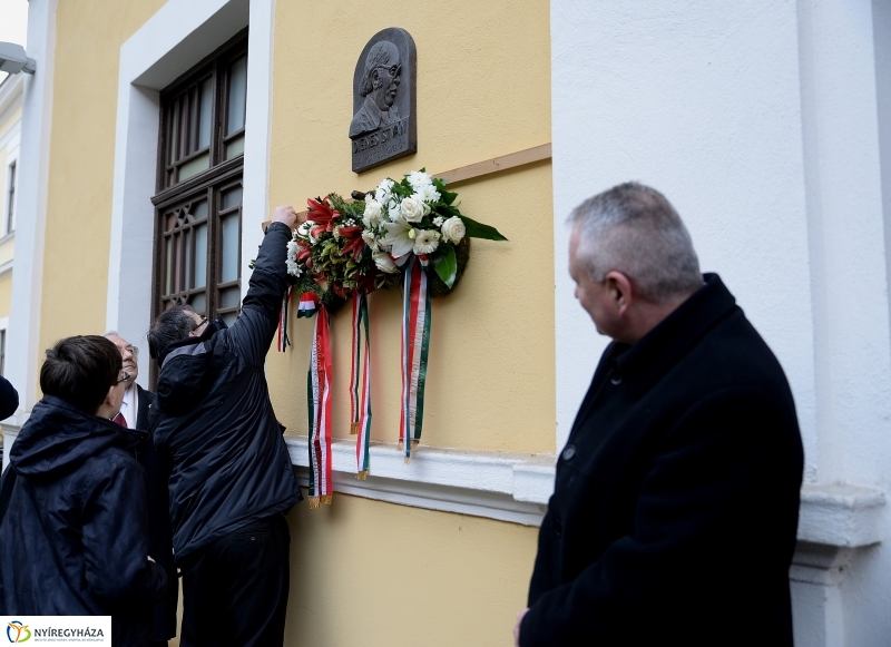 Koszorúzás Dienes István emléktáblája előtt