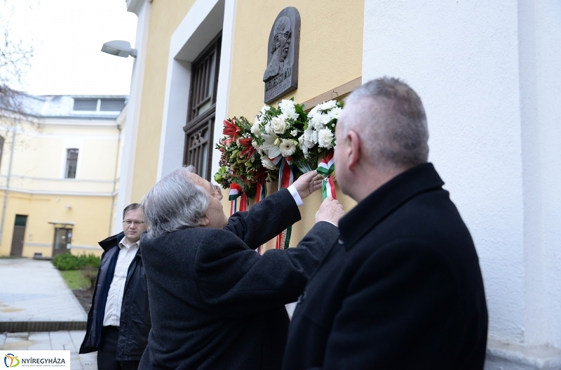 Koszorúzás Dienes István emléktáblája előtt
