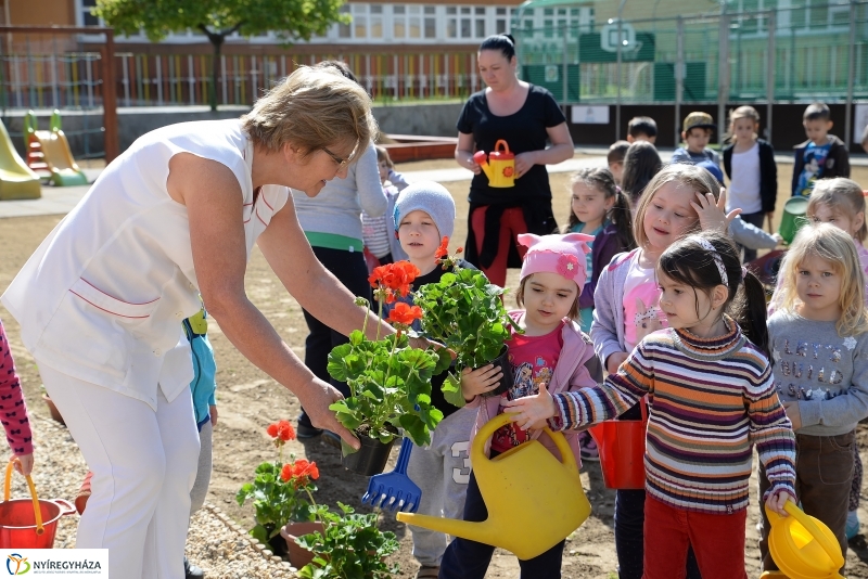 Faültetés, virágosítás az Eszterlánc óvodában