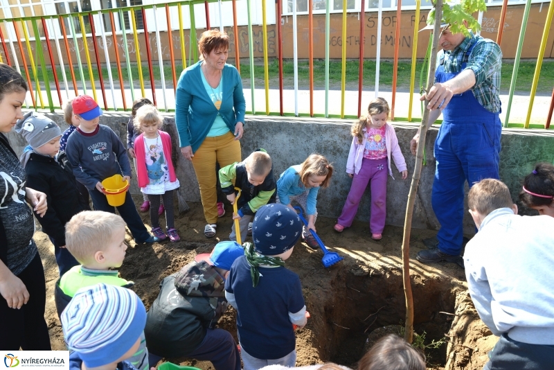 Faültetés, virágosítás az Eszterlánc óvodában