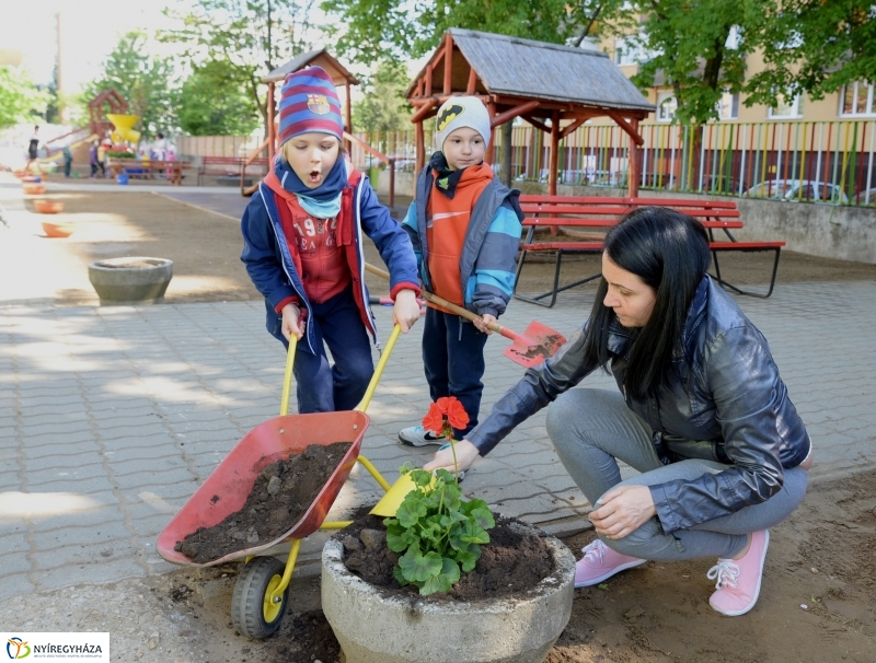 Faültetés, virágosítás az Eszterlánc óvodában