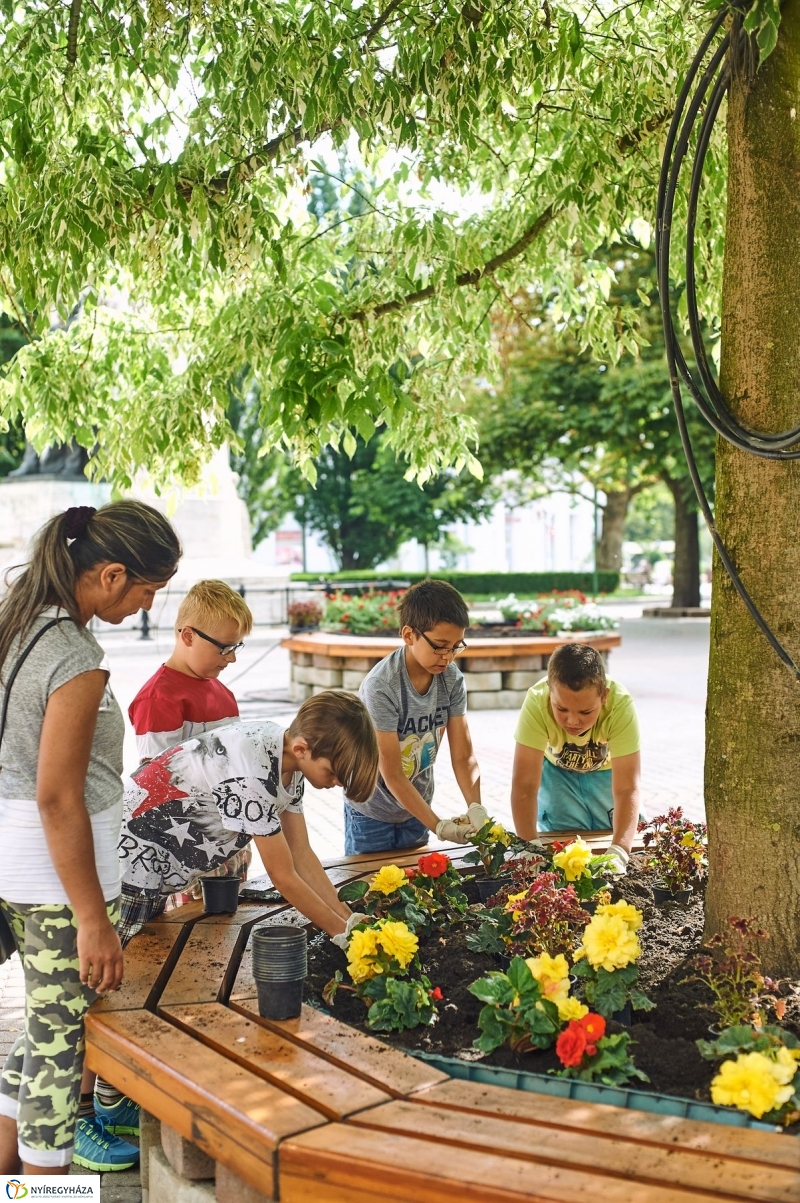 Virágültetés a Petőfi iskolás diákokkal - fotó Szarka Lajos