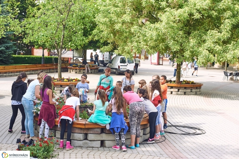 Virágültetés a Petőfi iskolás diákokkal - fotó Szarka Lajos