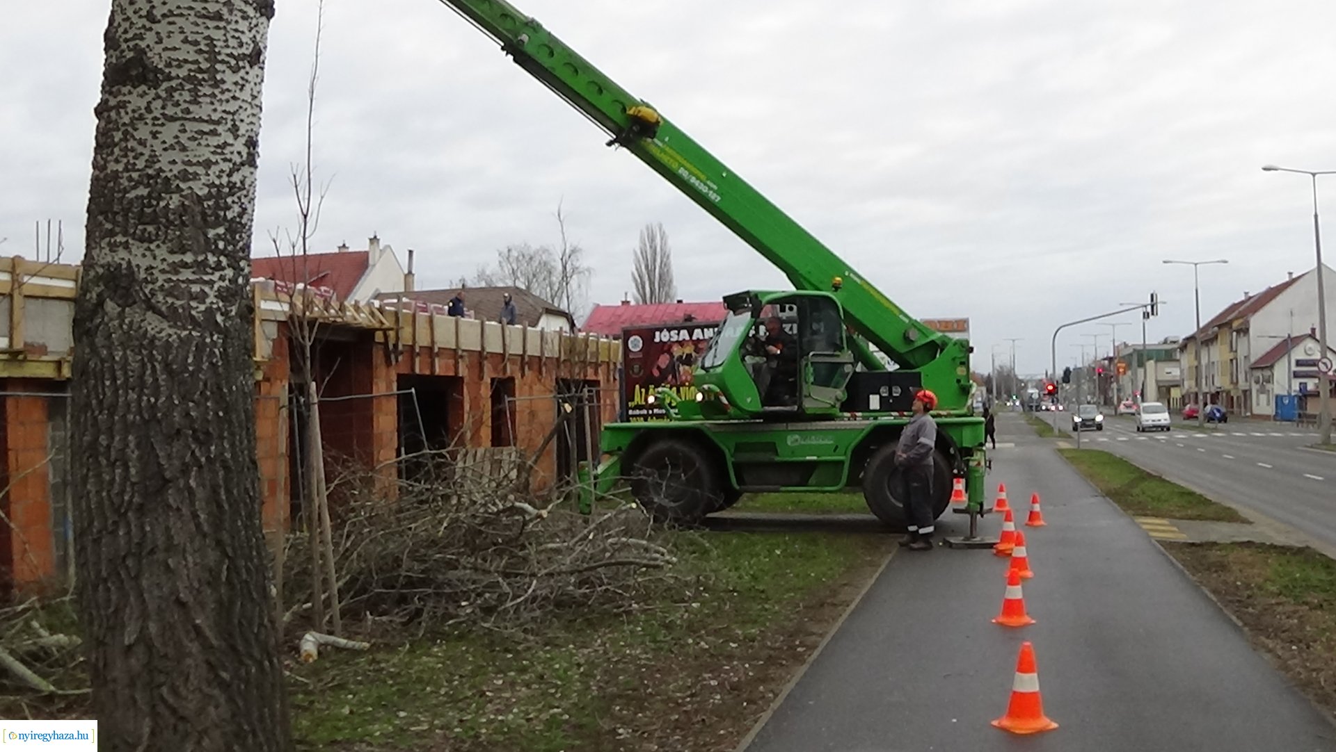 A Szegfű utcán favágási munkálatokat végez a NYÍRVV