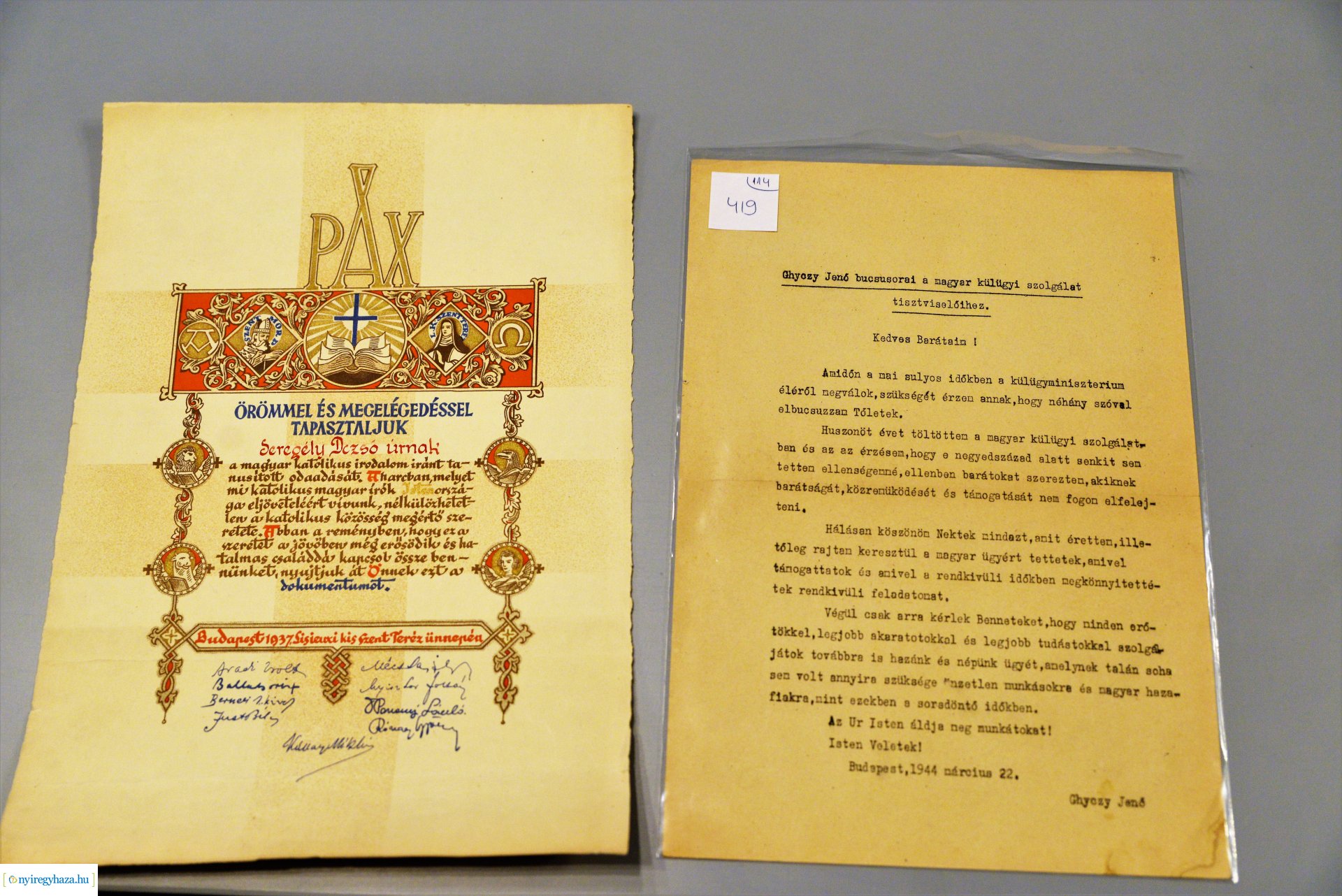 Adomány a Kállay Gyűjtemény részére