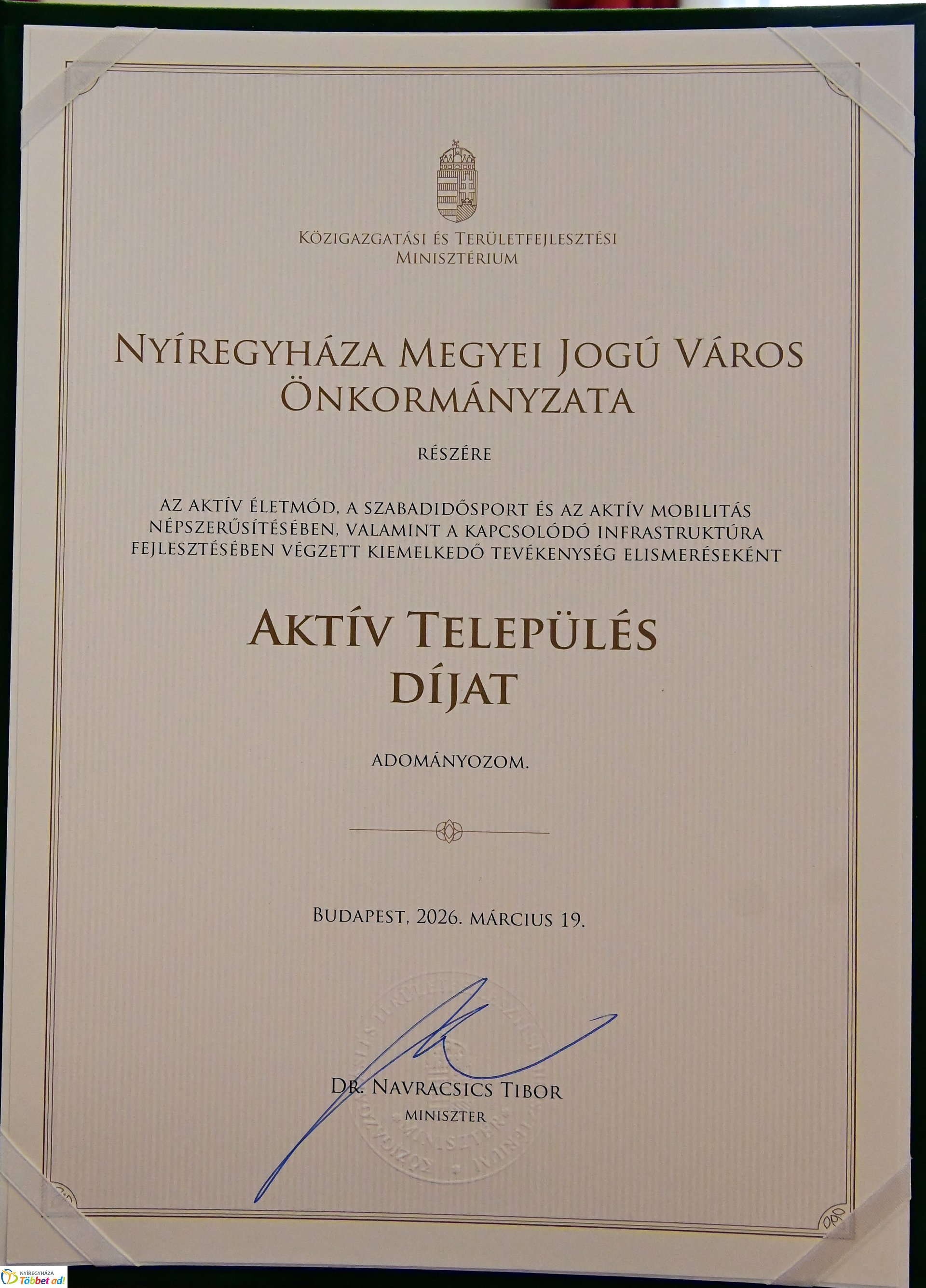 Aktív település díjat nyert Nyíregyháza