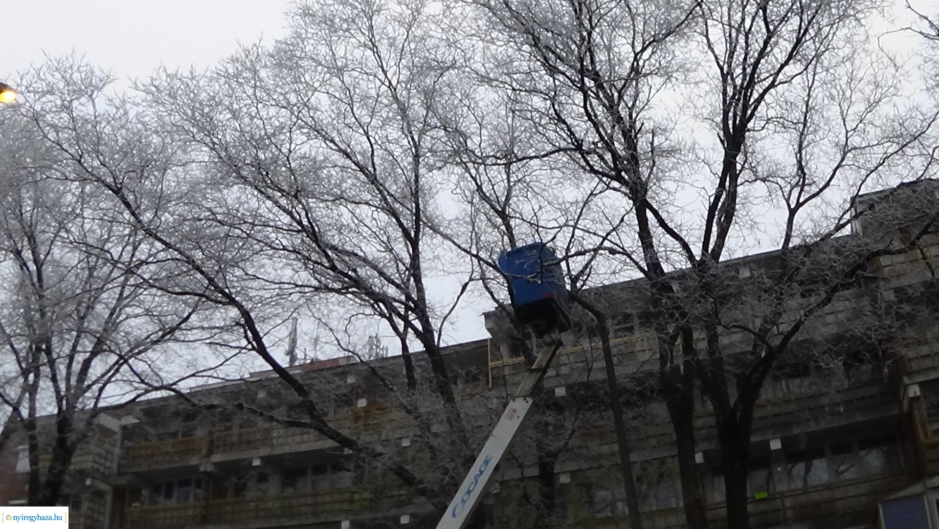 Izzókat cseréltek az E.ON szakemberei a Szarvas utcán 