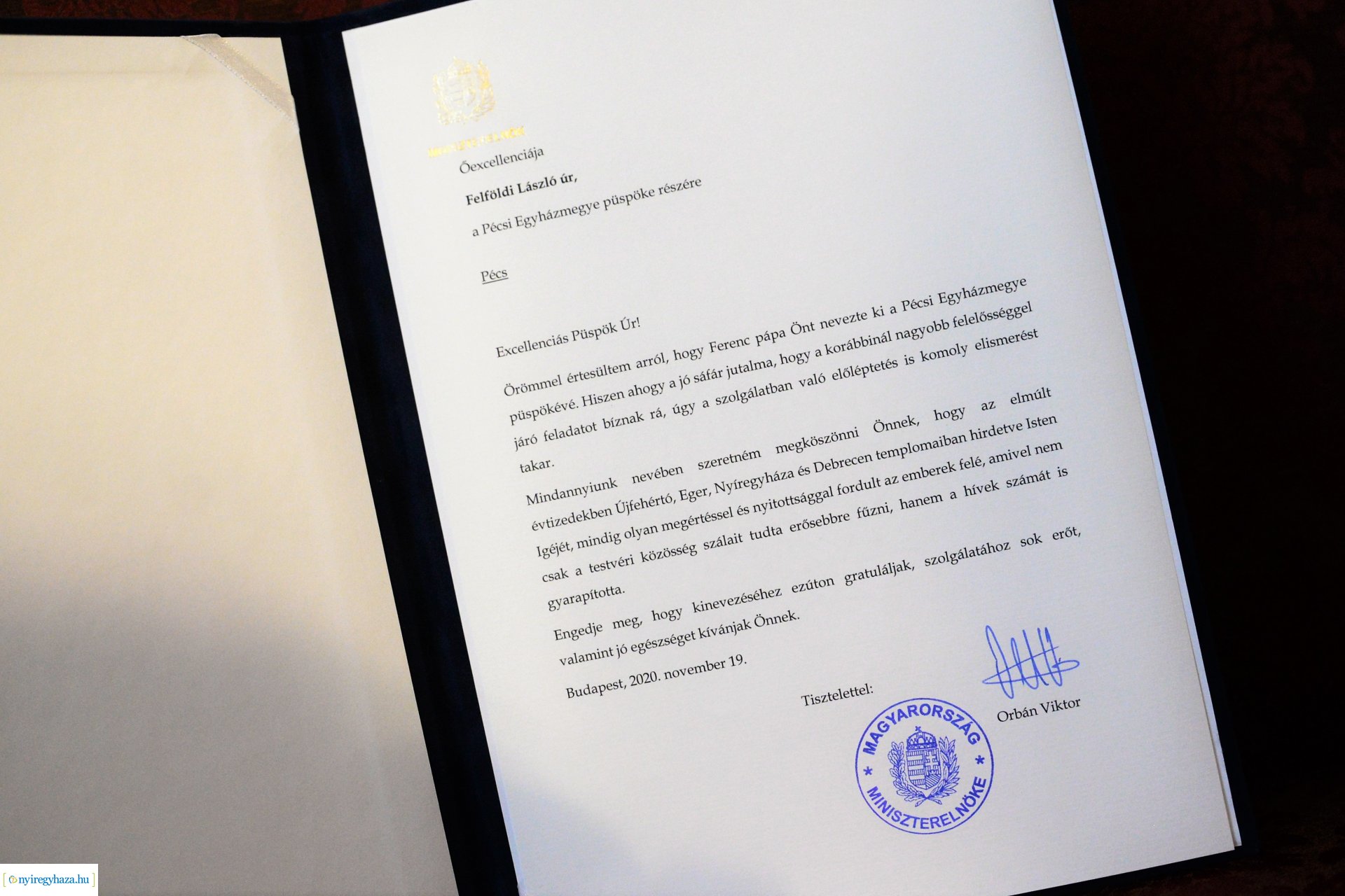 Köszönet és gratuláció  Felföldi László  püspöki kinevezése alkalmából