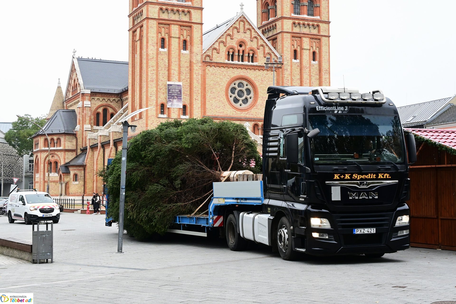 Megérkezett a város karácsonyfája a Kossuth térre