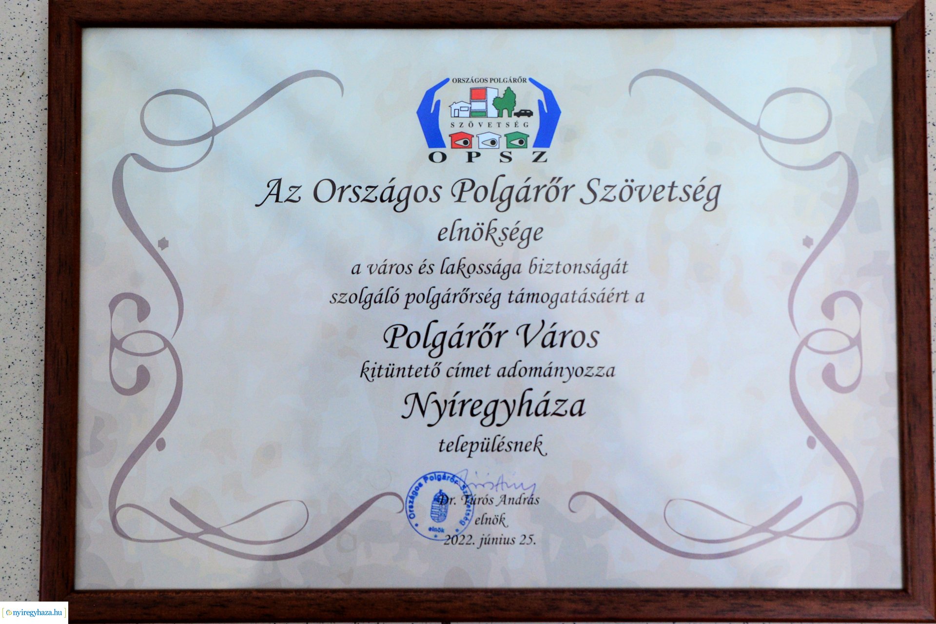 Polgárőr Város kitüntetést kapott Nyíregyháza