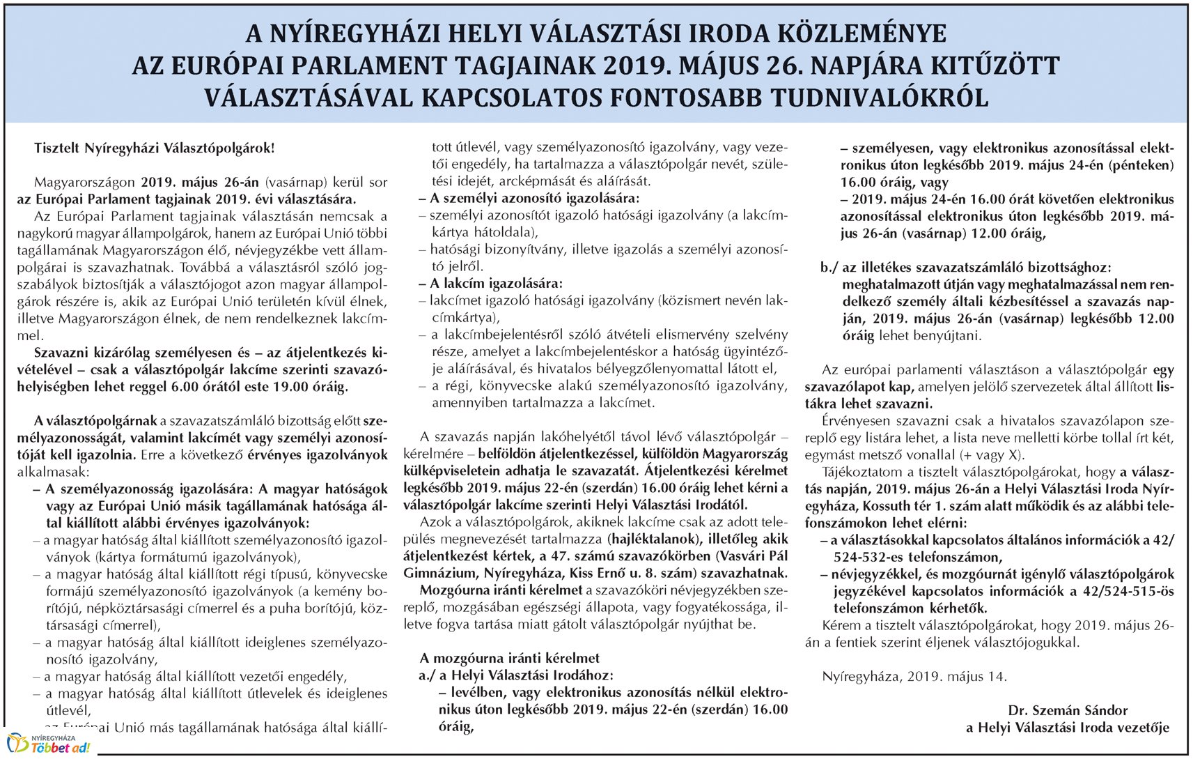 Választási tudnivalók