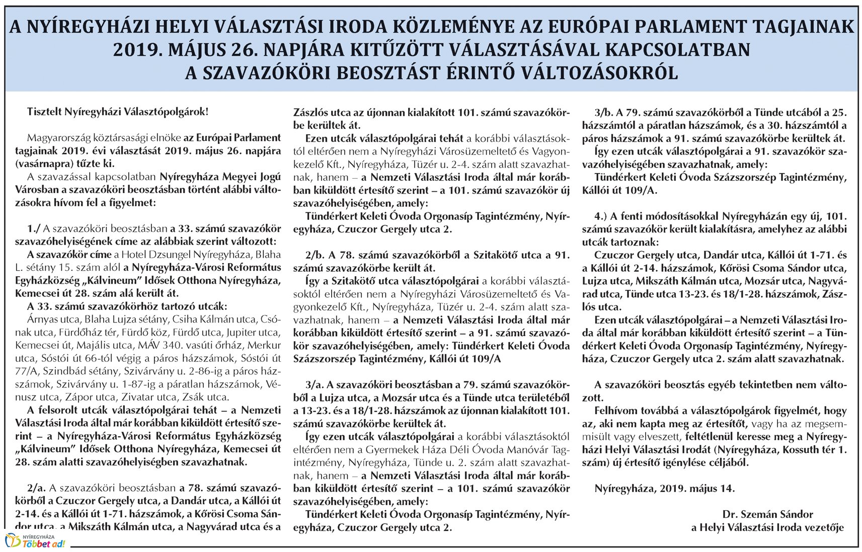 Választási tudnivalók