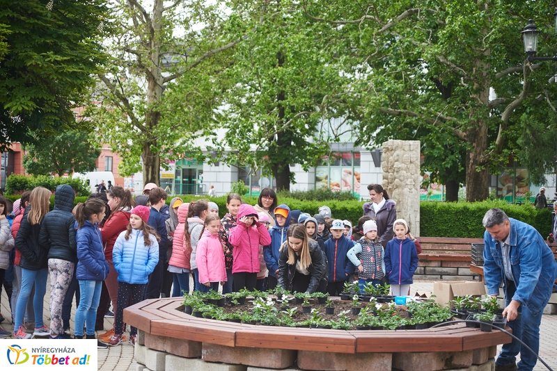 Virágültetés iskolásokkal