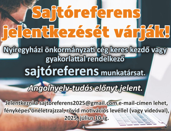 Sajtóreferens jelentkezését várják                    