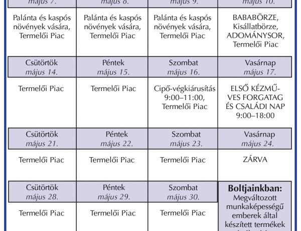 Színes programokkal vár májusban a Kertvárosi Esély Piac és Vásár