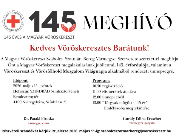145 éves a Magyar Vöröskereszt – jubileumi ünnepséget rendeznek Nyíregyházán