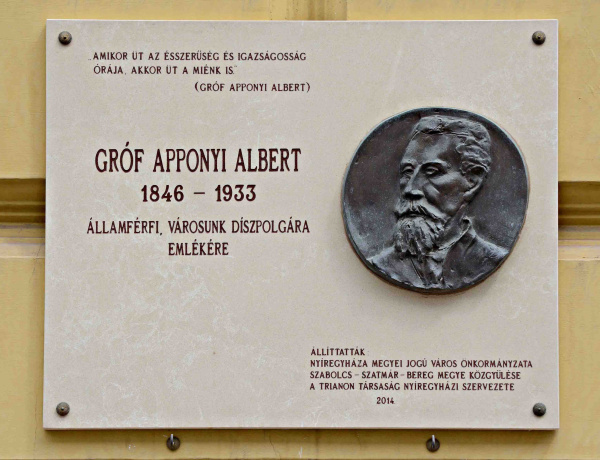 Amiről az utcák mesélnek - 105 éve választotta díszpolgárává Nyíregyháza Apponyi Albertet