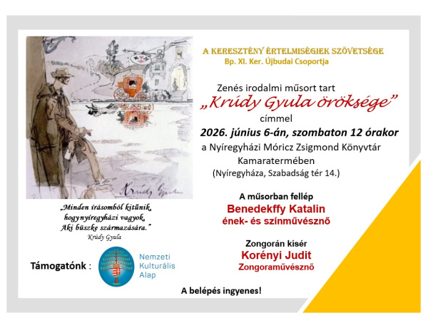 Krúdy Gyula örökségét idézik meg zenés irodalmi műsorral a Móricz Zsigmond Könyvtárban