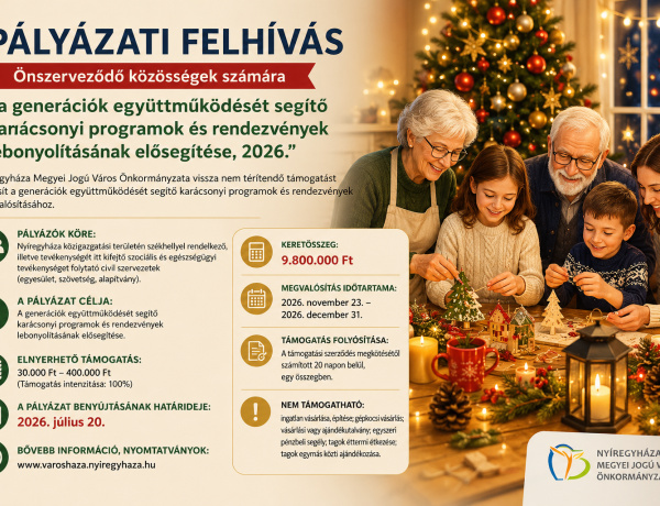 Karácsonyi programokra pályázhatnak a civil szervezetek Nyíregyházán