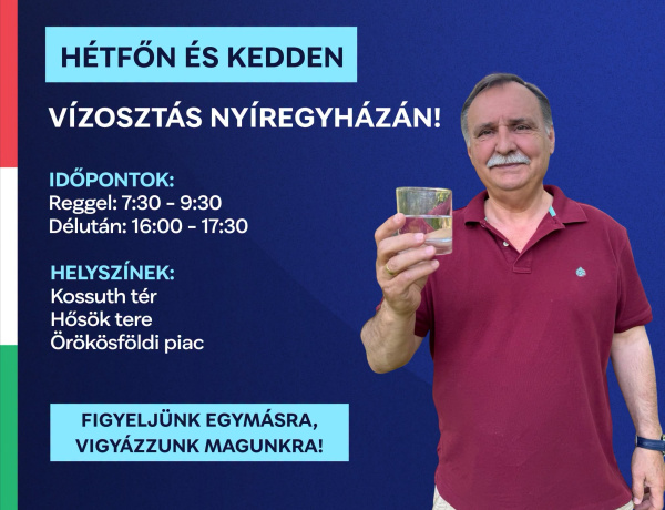 Vizet oszt a TISZA Párt Nyíregyházán a hőségriadó idején