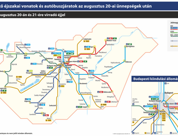 Éjszakai mentesítő járatok, meghosszabbított útvonal augusztus 20-án