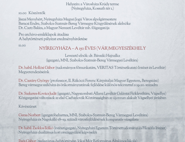 Meghívó a 33. Szabolcs-szatmár-beregi Nemzetközi Levéltári Napra