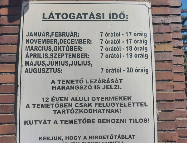 Új nyitvatartási rend lép életbe az Északi temetőben