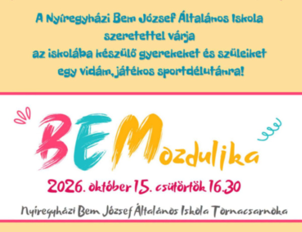 Játékos sportdélutánra várják a leendő elsősöket a Bem Iskolában