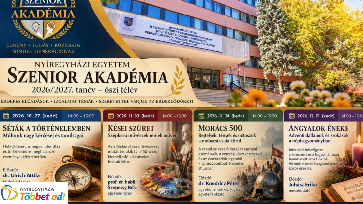 Séták a történelemben – kedden folytatódik a Szenior Akadémia a Nyíregyházi Egyetemen
