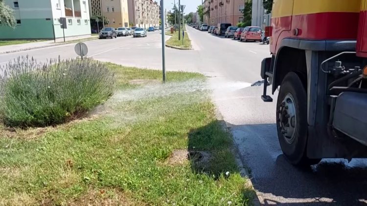 Ismét kánikula van Nyíregyházán is, folyamatosan locsolnak   