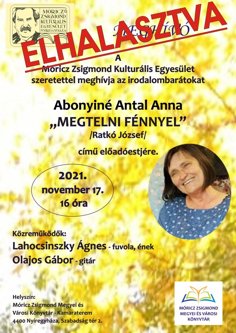 Elmarad Abonyiné Antal Anna november 17-re meghirdetett előadóestje