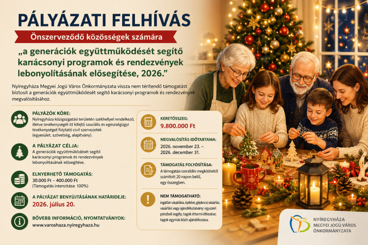 Karácsonyi programokra pályázhatnak a civil szervezetek Nyíregyházán