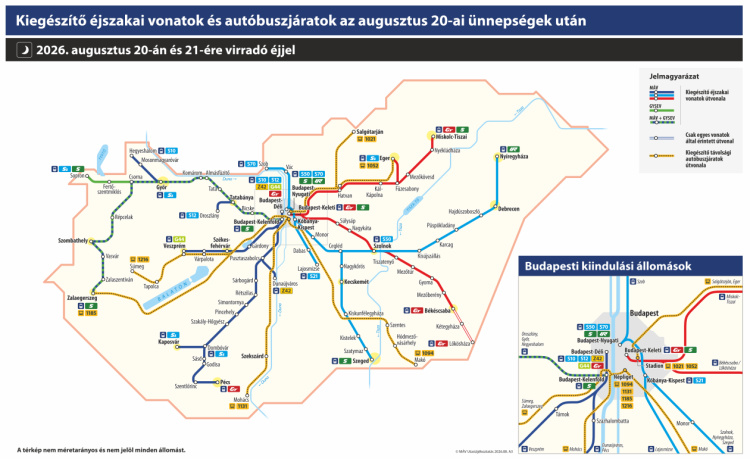 Éjszakai mentesítő járatok, meghosszabbított útvonal augusztus 20-án