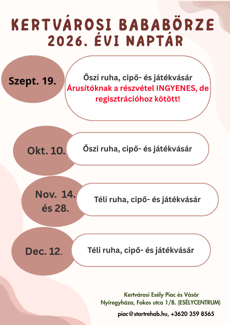 Őszi ruha-, cipő- és játékvásárral folytatódik a Kertvárosi Bababörze