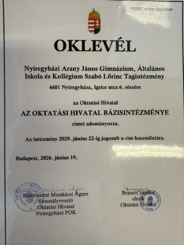 Rangos elismerés Sóstóhegyen – Az Oktatási Hivatal Bázisintézménye lett a Szabó Ökoiskola