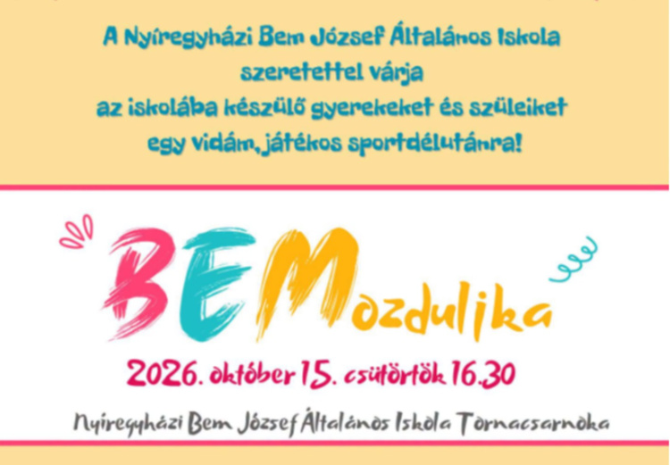 Játékos sportdélutánra várják a leendő elsősöket a Bem Iskolában