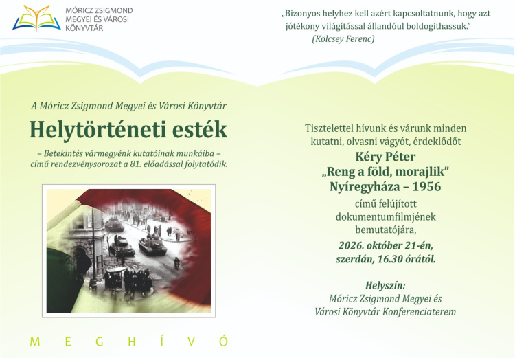 „Reng a föld, morajlik” – dokumentumfilm-bemutató a Móricz Zsigmond Könyvtárban