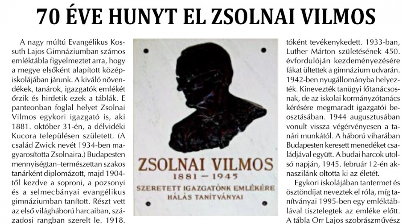 AMIRŐL AZ UTCÁK MESÉLNEK... - 70 ÉVE HUNYT EL ZSOLNAI VILMOS