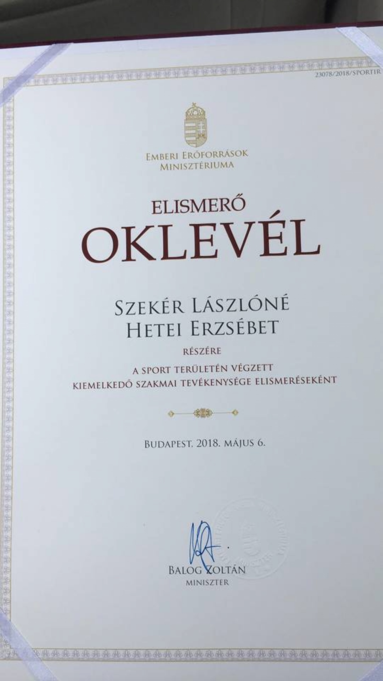 Rangos elismerés - Szekér Lászlóné díjat vehetett át a fővárosban
