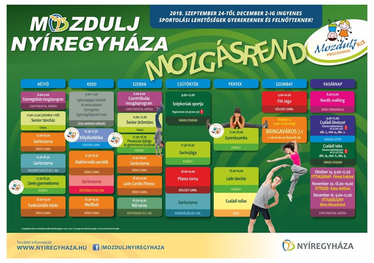 Szeptember 24-től ismét látogathatók a „Mozdulj Nyíregyháza!” ingyenes mozgásprogramjai!