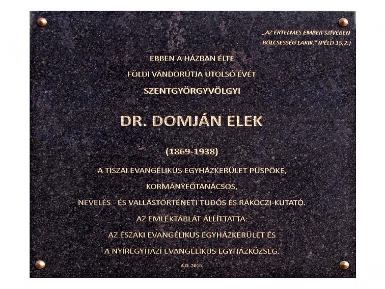 Dr. Domján Elek emléktáblája előtt