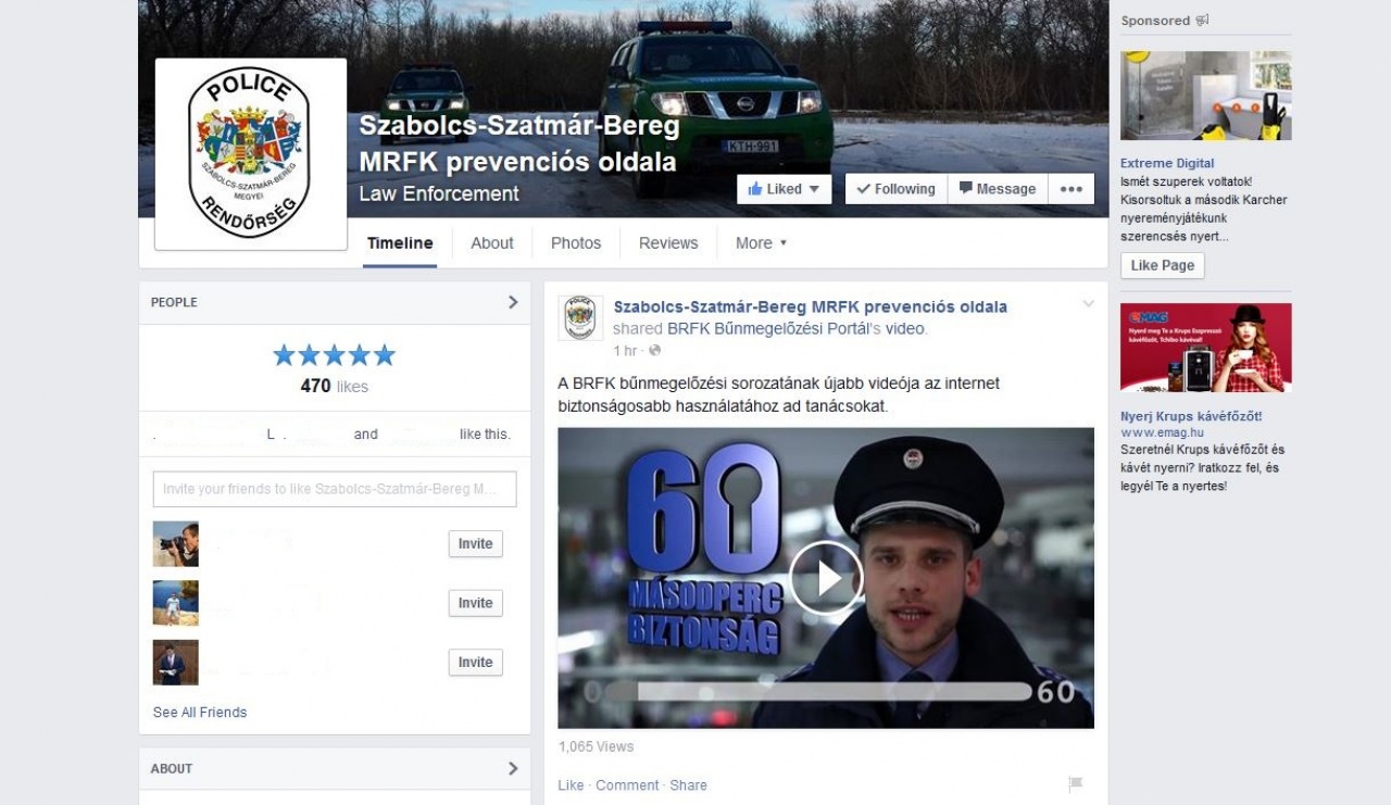 Prevenciós rendőrségi oldal a Facebookon
